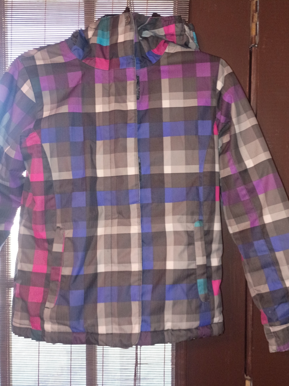 Roxy Girls Plaid Hooded Jacket - Purple, Blue, Pink, Gray